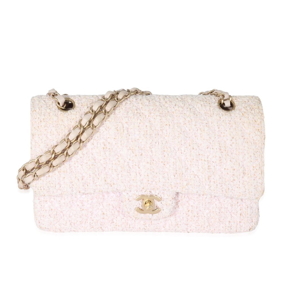 Chanel Pink Tweed Medium Classic Double Flap Bag